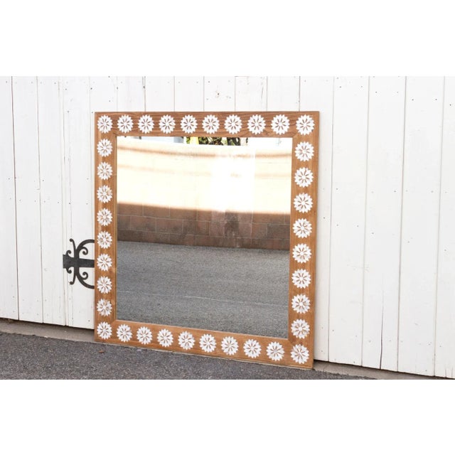 Square Reclaimed Teak Blossom Mother of Pearl Inlay Mirror For Sale In Los Angeles - Image 6 of 10