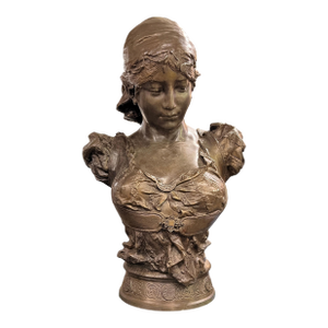Antique French Orientalist Bust Sculpture of a Courtesan After Clement Steiner