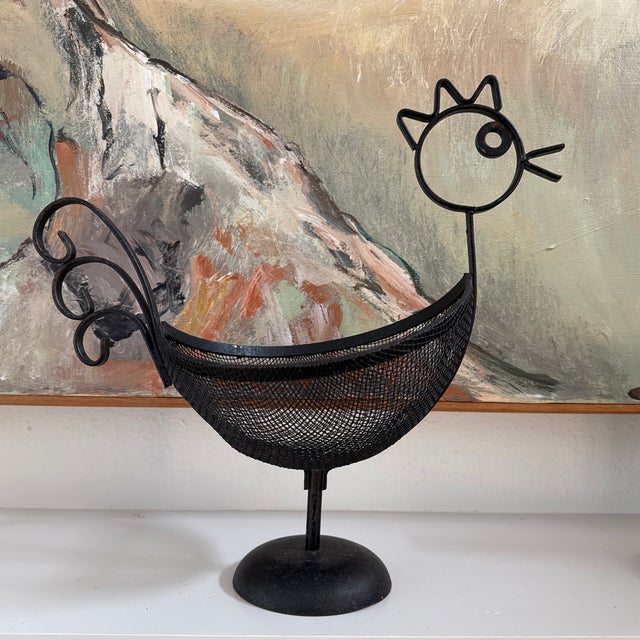Vintage Weinberg Style Wrought Iron Wire Chicken Basket - Mid-Century Folk Art For Sale - Image 11 of 11