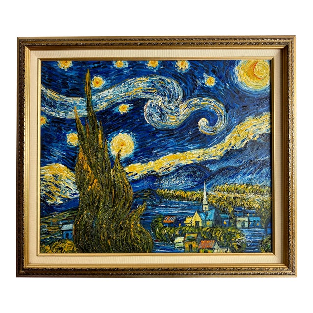 Late 20th Century Oil on Canvas After Van Gogh “The Starry Night” For Sale