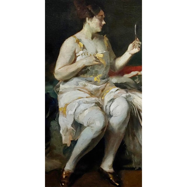 Glass Lajos Jambor -Woman Looking at a Hand Mirror -Oil Painting C.1920s For Sale - Image 7 of 12