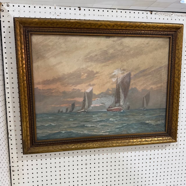 Vintage French Seascape Oil Painting Framed and Signed For Sale - Image 4 of 10