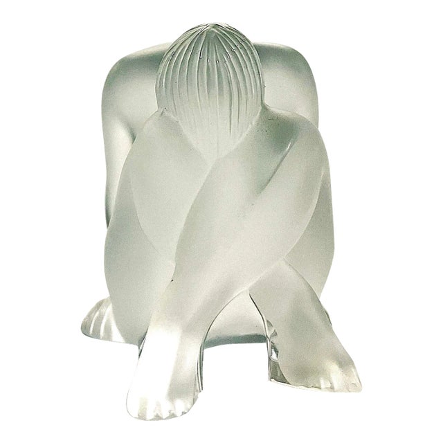 1990s Lalique Nu Assis - Yoga Pose Figure - Original Box For Sale