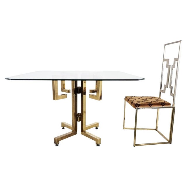 Geometrical Brass and Glass Dining Table, 1970s For Sale - Image 12 of 12
