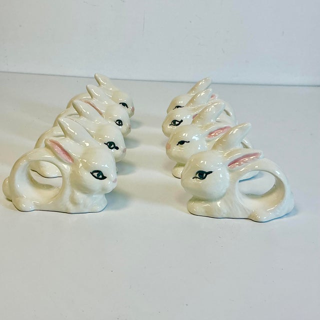 Ceramic Vintage Trompe L’Oeil Hollywood Regency Boho Chic Bunny Napkin Rings - Set of 8 - Easter. For Sale - Image 7 of 18