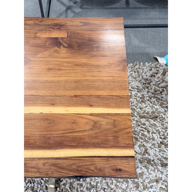 Late 20th Century Tribeca Live Edge Walnut Dining Table With Brass Wishbone Base For Sale In New York - Image 6 of 9