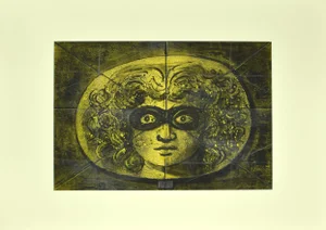 Eugene Berman, Medusa Mask, 1972, Black China Ink, Pencil and Watercolor Drawing