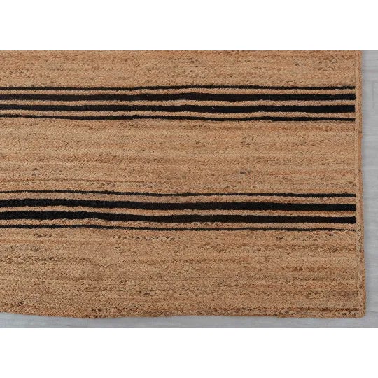 Brass Rectangle Black Stripe Pattern Jute Rug, Boho Jute Rug 8x10 Ft. For Sale - Image 8 of 9