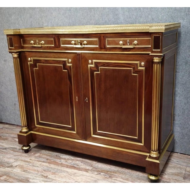 Parisian Buffet in Mahogany and Gilt Brass with Marble Top For Sale - Image 3 of 15