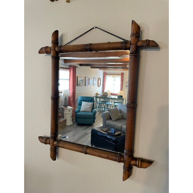 1920s French Faux Bamboo Wooden Wall Mirror For Sale - Image 10 of 11