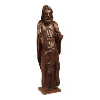 18th Century Carved Oak Statue Depicting St. Bartholomew For Sale