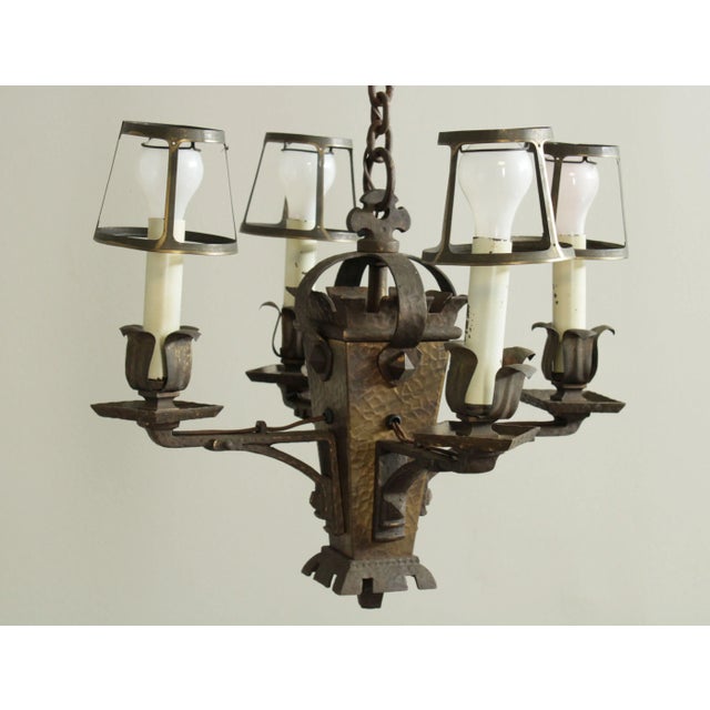 1920s Antique Arts and Crafts 4 Light Chandelier For Sale - Image 5 of 13
