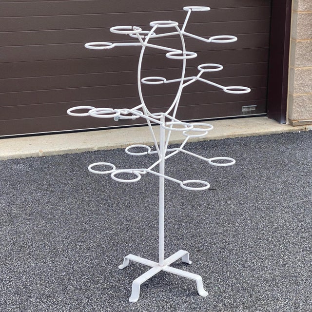 Mid-Century Modern Mid-Century Rotating Wrought Iron 21 Ring Plant Stand For Sale - Image 3 of 13