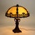 Antique Bradley & Hubbard Style 6-Panel Slag Glass Lamp with Stylizec Foliate Elements C1920 Measures - 21" x 18 3/4" x 18...