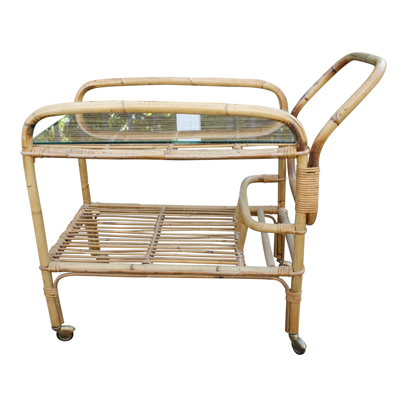 Vintage Bamboo and Rattan Bar Cart / Tea Cart Chairish