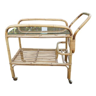 Vintage Bamboo and Rattan Bar Cart / Tea Cart For Sale