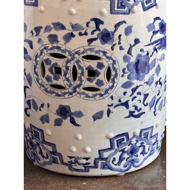 White Pair of Chinese Blue and White Garden Stools For Sale - Image 8 of 8