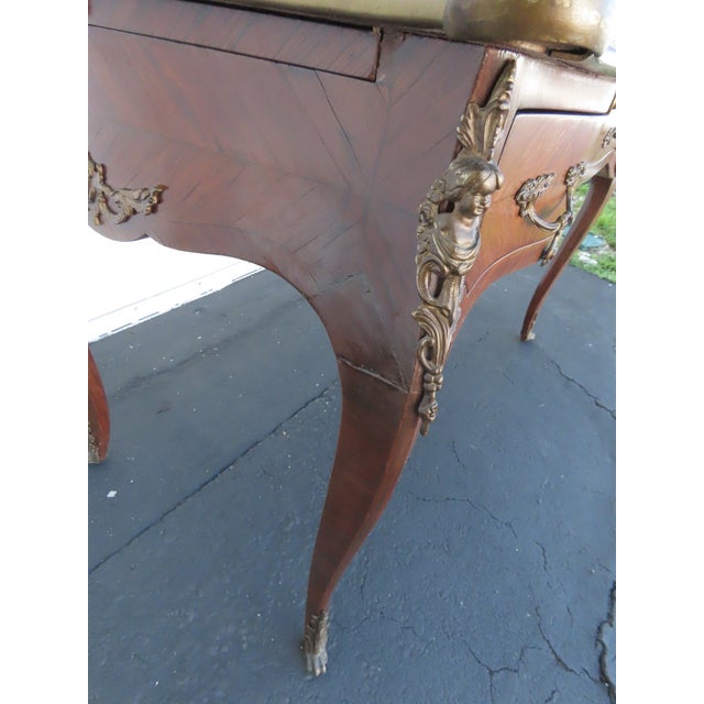 French Late 1800s Large Inlay Leather Top Partner Extension Desk 6431 For Sale - Image 17 of 18