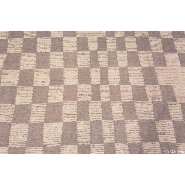 Neutral Cream Grey Tribal Checkboard Design Modern Area Rug For Sale In New York - Image 6 of 7