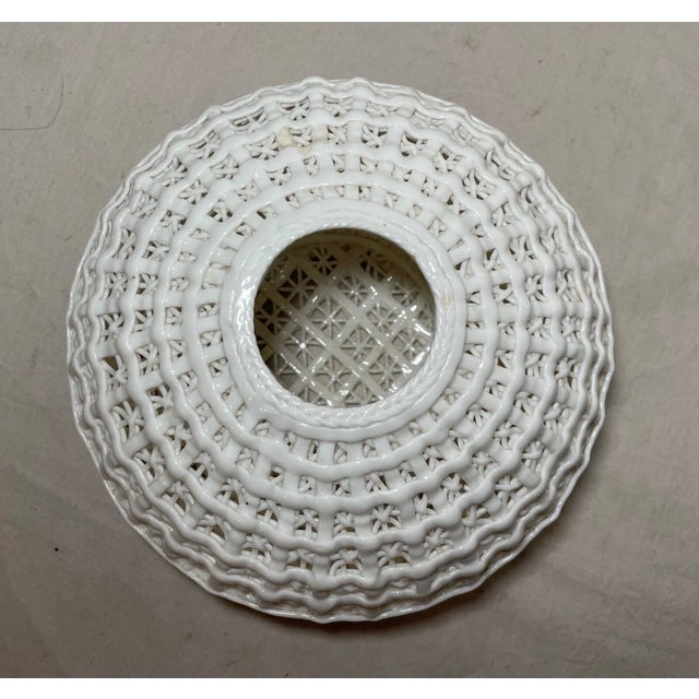 Antique Handmade Chinese White Basket Woven Porcelain Bowl Centerpiece Vase For Sale - Image 11 of 11