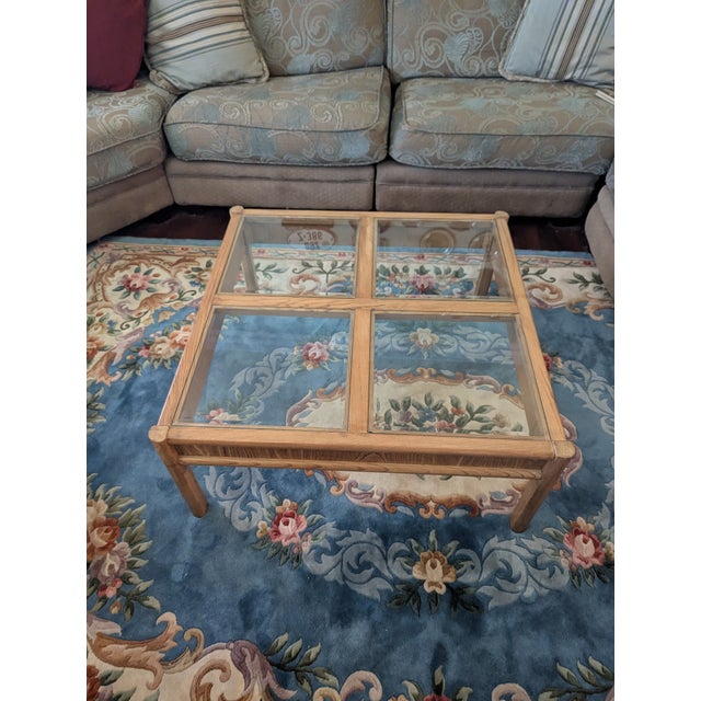 1980s Thomasville 4 Piece Light Oak Living Room Tables: 2 End Tables, Sofa Console Table and Square Glass Coffee Table For Sale In Phoenix - Image 6 of 13
