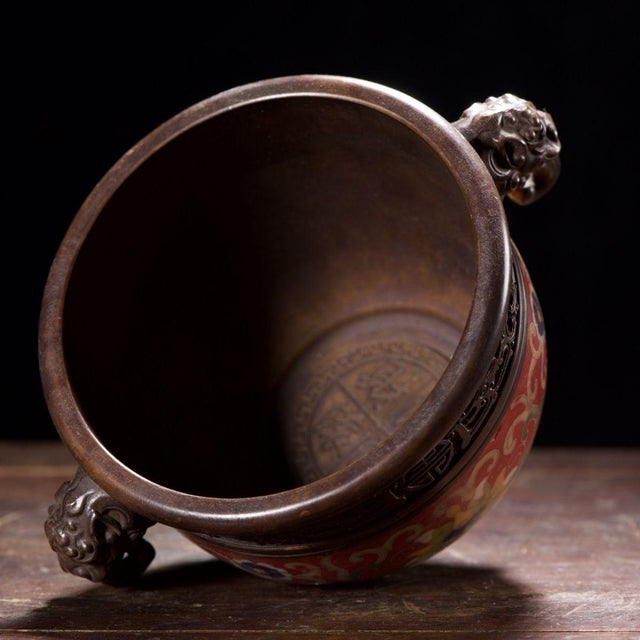 This striking vintage censer (incense burner) is a beautiful example of traditional cloisonné enamel craftsmanship. The...