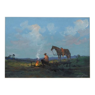 A Gaucho and His Horse - Gouache on Paper Brazilian Cowboy on the Plains by Reynaldo Manzke For Sale