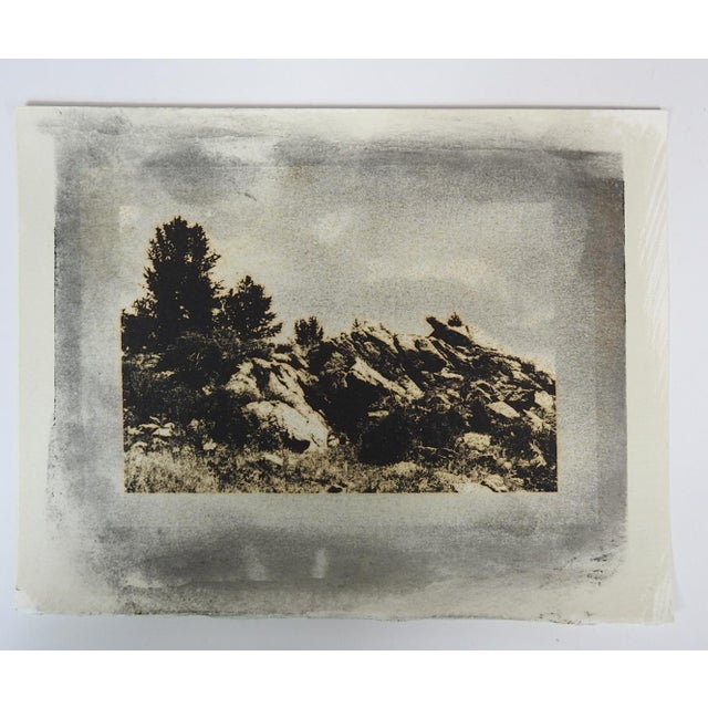 Late 20th century gray tones cyanotype rocky landscape photograph on heavy paper by Eric C. Weller (20th century) Texas....