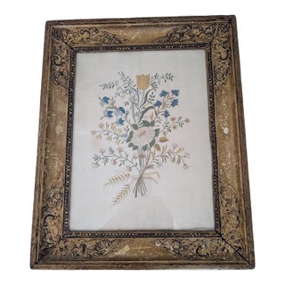 18th Century Georgian English Embroidered Silk Work Depicting a Bouquet of Flowers. For Sale