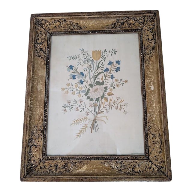 18th Century Georgian English Embroidered Silk Work Depicting a Bouquet of Flowers. For Sale