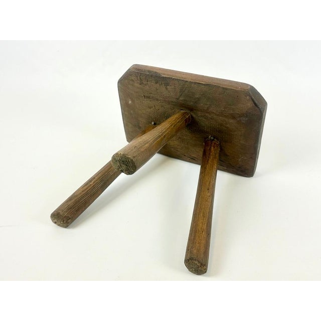 Wood Antique Rustic Farm Milking Stool, 1900s For Sale - Image 7 of 8