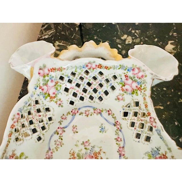 White Antique German Dresden Reticulated Porcelain Floral Centerpiece Bowl For Sale - Image 8 of 9