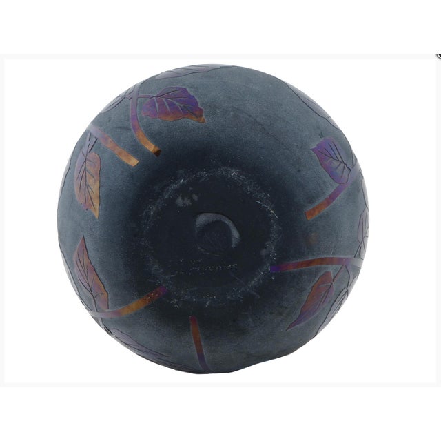 Early 20th Century Black Iridescent Amethyst Vase With Floral Design, Early 20th C., 13-Inch For Sale - Image 5 of 11