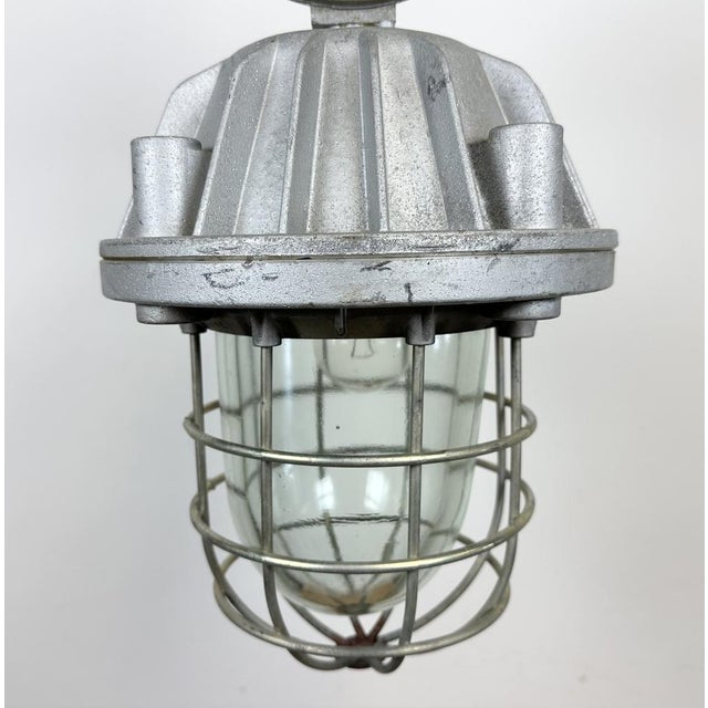 Large Industrial Cast Aluminium Cage Pendant Light, 1970s For Sale - Image 4 of 17