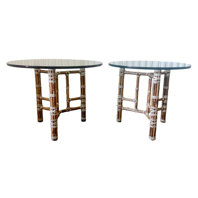 1970's Attributed McGuire Furniture Leather Wrapped Bamboo Accent Tables - A Pair For Sale - Image 10 of 12