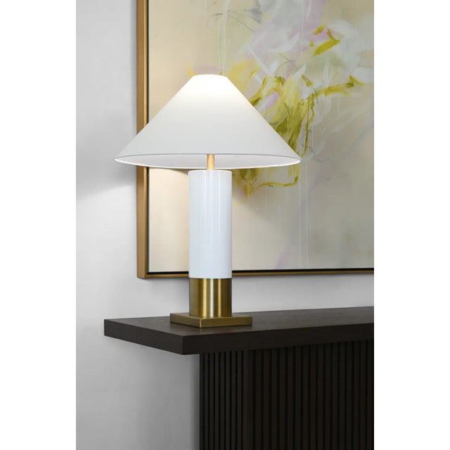 Modern Matthew Izzo Home - Bishop Table Lamp in Glossy White Lacquer & Brushed Brass For Sale - Image 3 of 4