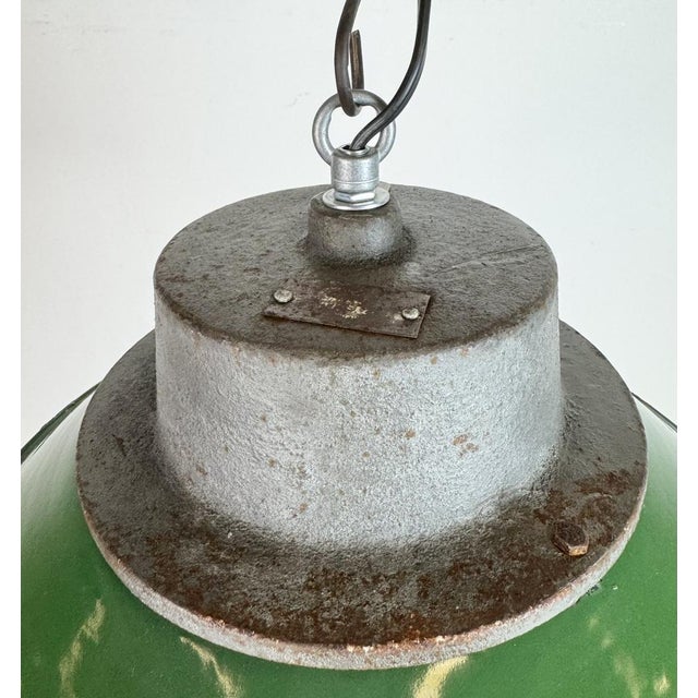 Industrial Green Enamel and Cast Iron Pendant Light, 1960s For Sale - Image 9 of 16