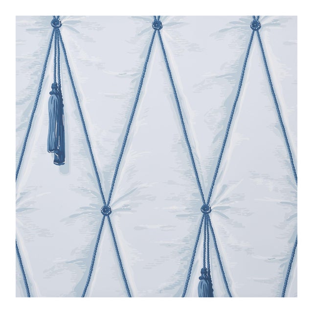 Sample - Schumacher X Paul Poiret Drapery Wallpaper in Blue For Sale