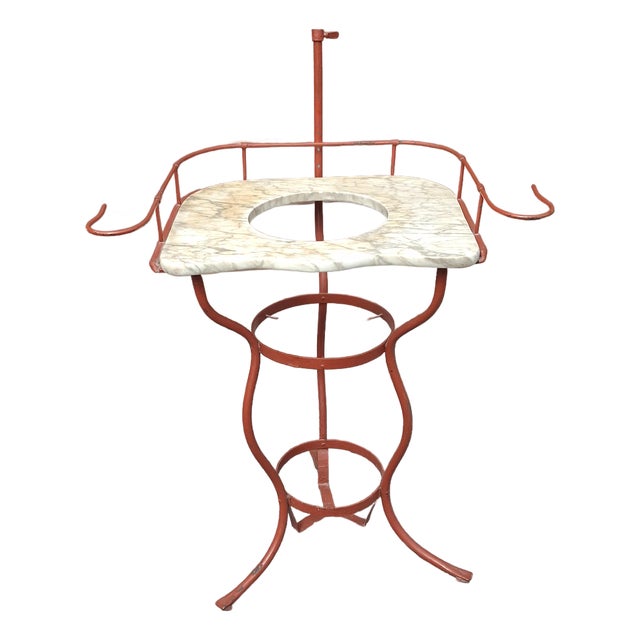 Late 19th Century English Victorian Iron Wash Stand With Marble Counter Top For Sale
