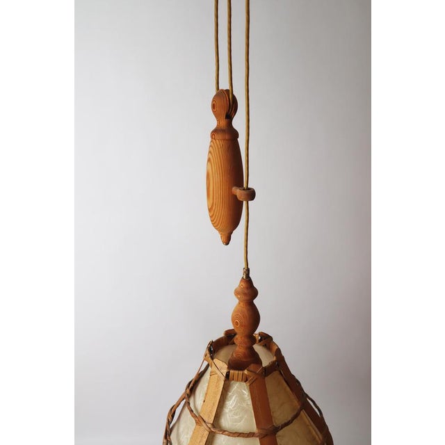 Swedish Counterweight Pendant Lamp in Pine Wood and Parchment Paper, 1970s For Sale - Image 16 of 18