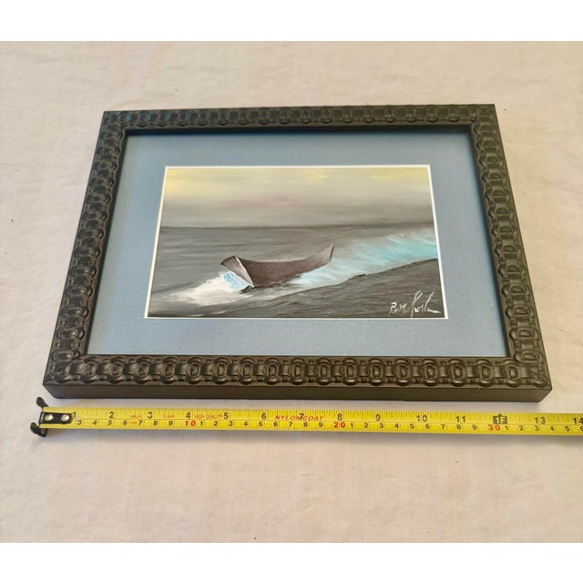Contemporary Framed Oil on Board Seascape “Solidarity Boat” Artist Signed Ecuador For Sale - Image 11 of 12