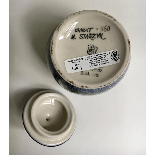 Ceramic Maria Starzyk Blue Hand Painted Ceramic Jar For Sale - Image 7 of 10