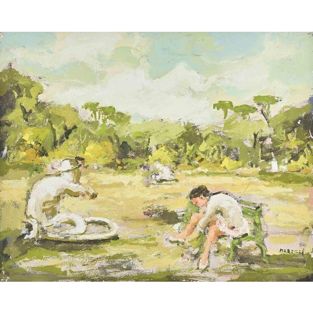 1970s Franco Marzilli, Ballerina in the Park, Oil Painting, 1970s For Sale - Image 5 of 5