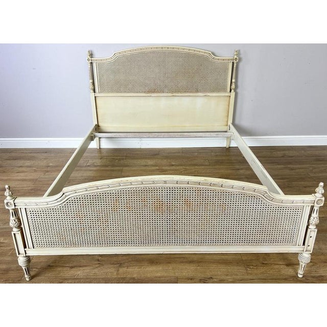 Vintage French King Size Bed Frame with Cane Panel and Carved Headboard For Sale - Image 12 of 12