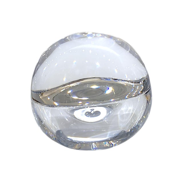 Göran Wärff for Kosta Boda Signed Crystal Paperweight – Scandinavian Modernist Glass Sculpture For Sale In San Francisco - Image 6 of 9