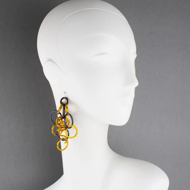 Bronze David Spada Space Age Gold and Black Aluminum Dangle Pierced Earrings For Sale - Image 8 of 8