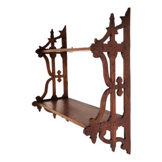 Antique American Mahogany Victorian Pierce Carved Wall Shelf 3 Tier Bookshelf For Sale