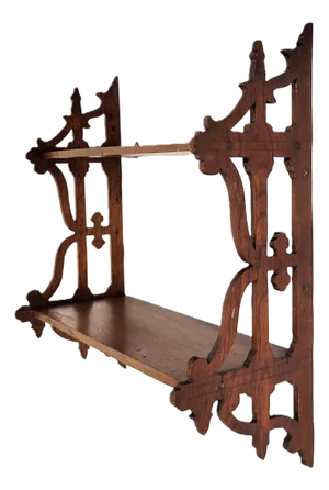 Antique American Mahogany Victorian Pierce Carved Wall Shelf 3 Tier Bookshelf