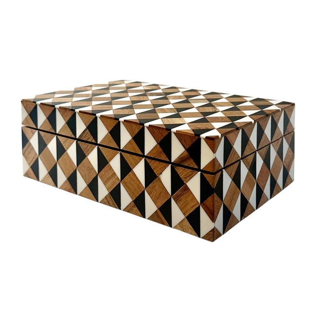 Mid-Century Modern Mid Century Inlaid Wood and Bone Box For Sale - Image 3 of 11