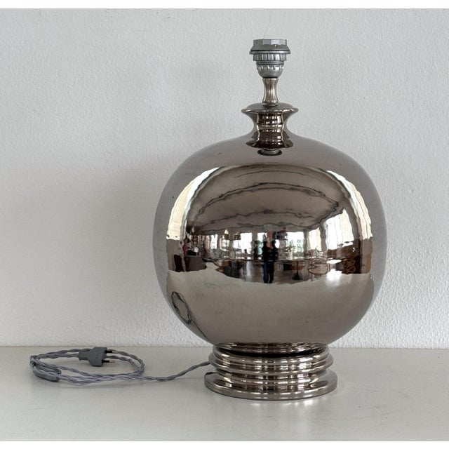 Mid-Century Modern Mid-Century Italian Ceramic Table Lamp in Silver Metallic by Ugo Zaccagnini, 1970s For Sale - Image 3 of 15
